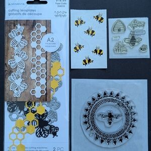 4 Piece Bee Craft Lot - Metal Dies, Cling Stamps, Vintage Stickers